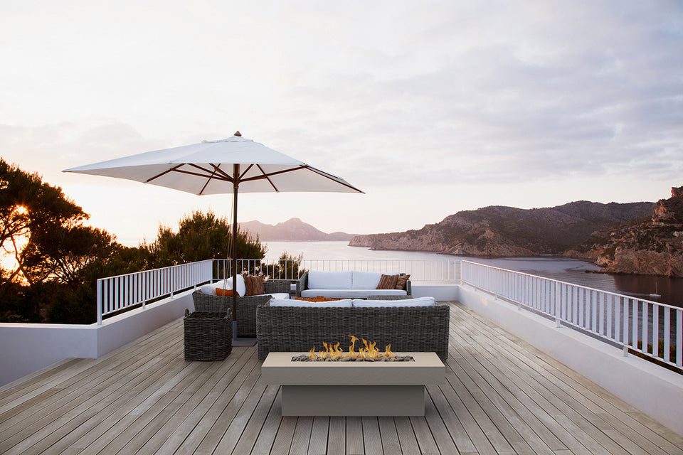 Terrazza Concrete Firepit Table in outdoor deck
