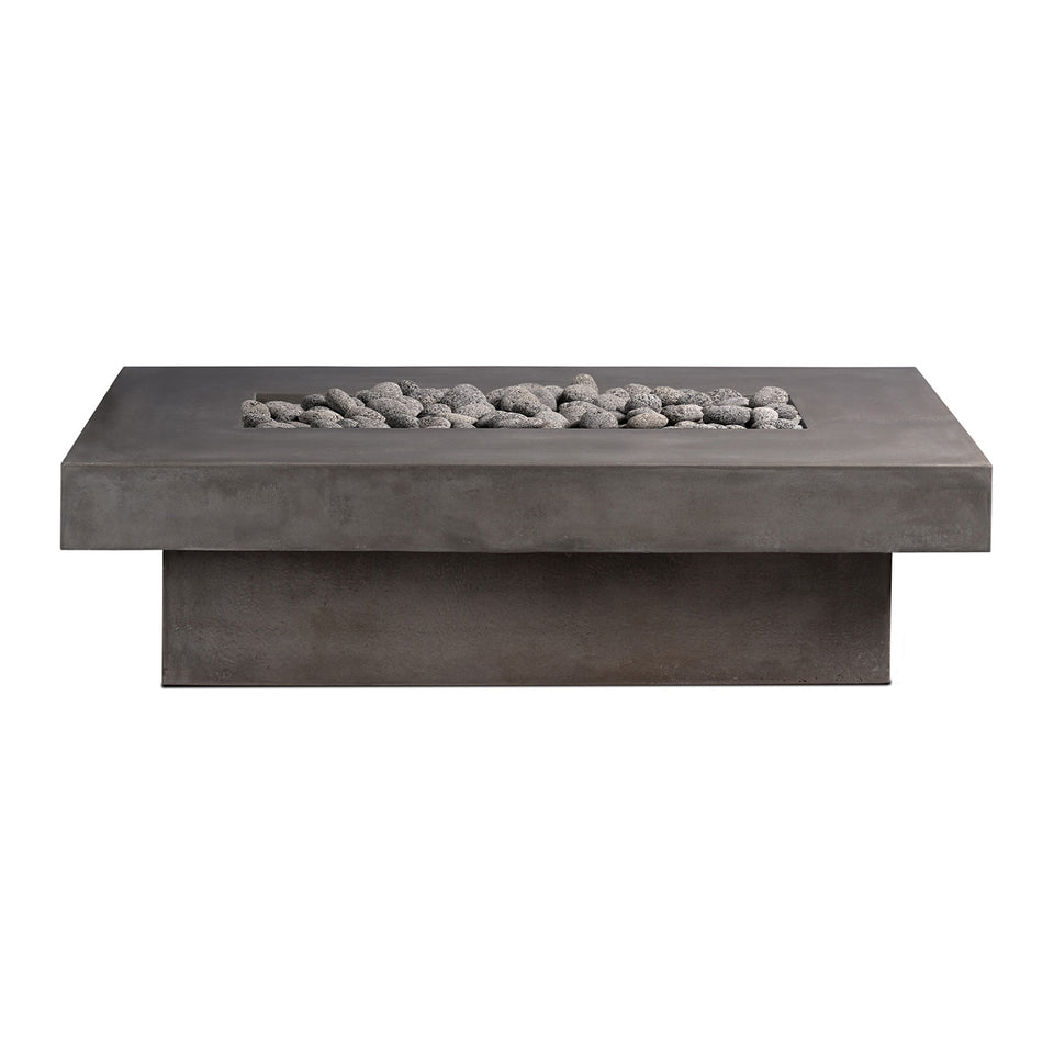 Rectangular Concrete Firepit - Rolled Black Lava Rock