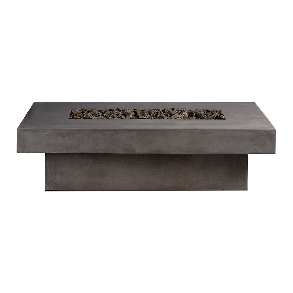 Rectangular Concrete Firepit - Pewter Black Lava Rock